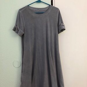 Denim Color Lace Up T Shirt Dress